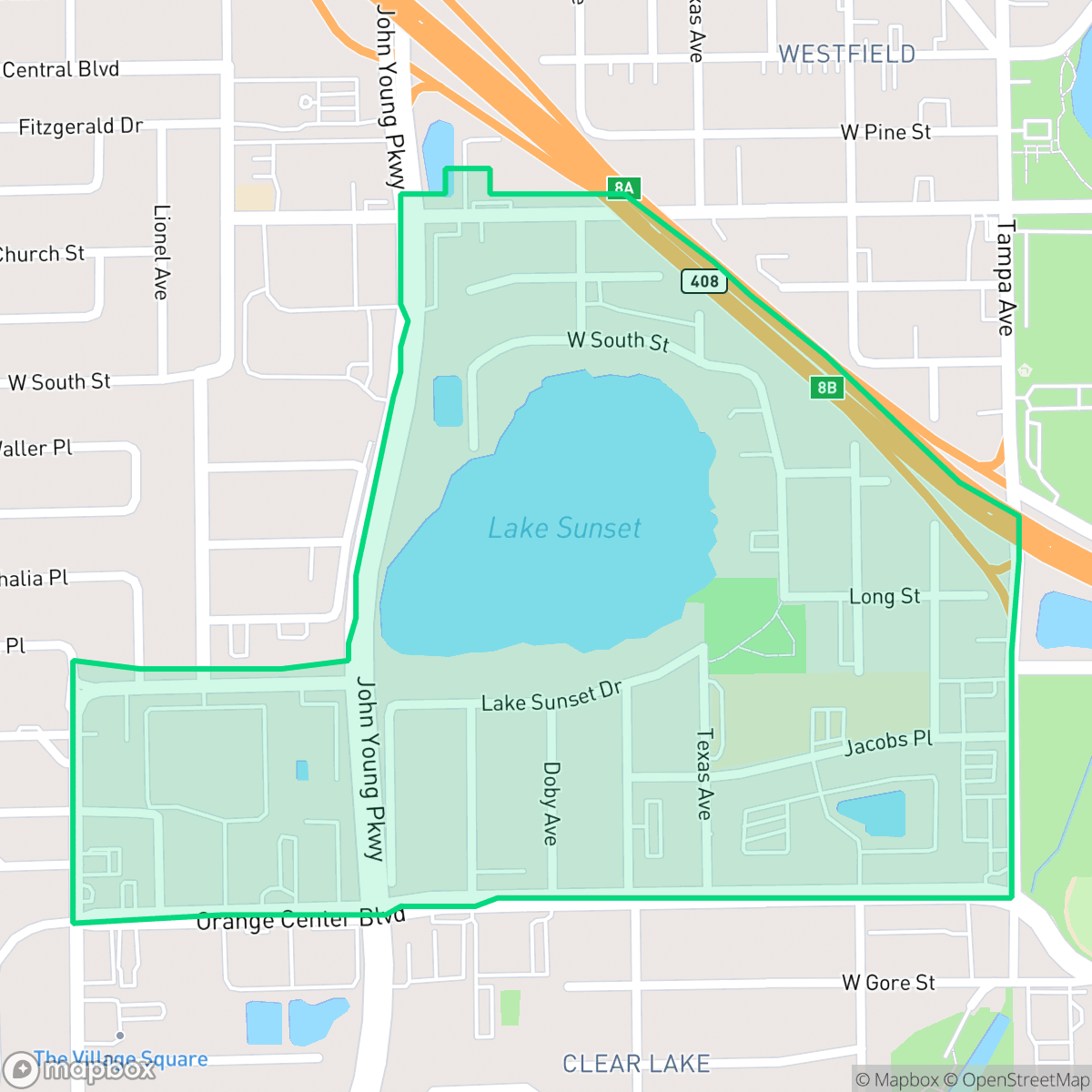 Map showing the location of Lake Sunset, Orlando, FL