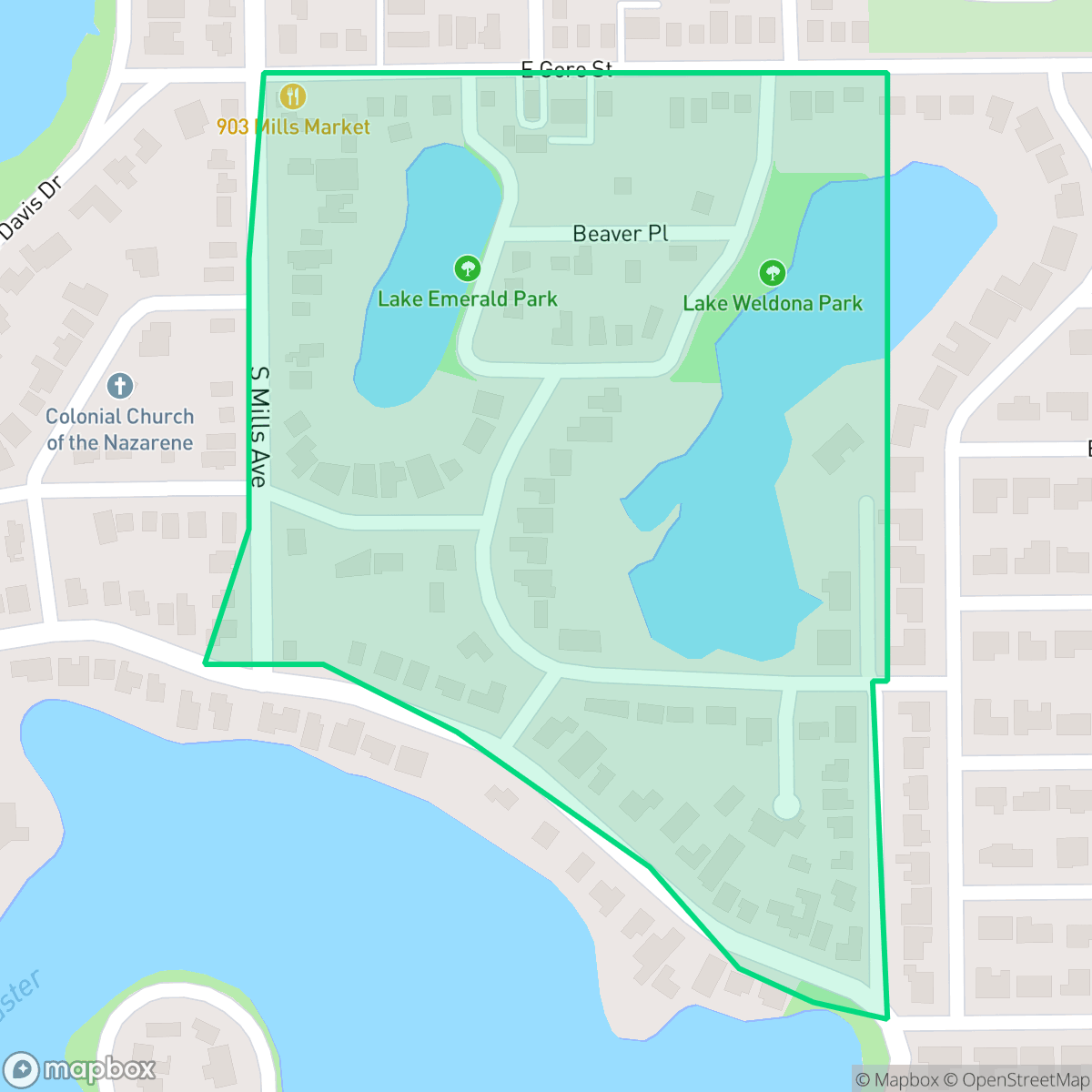 Map showing the location of Lake Weldona, Orlando, FL