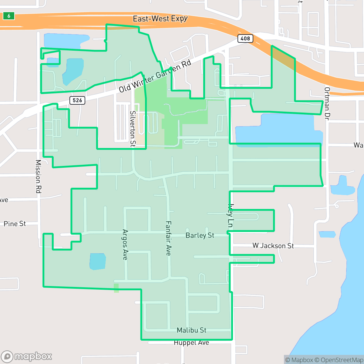 Map showing the location of Malibu Groves, Orlando, FL