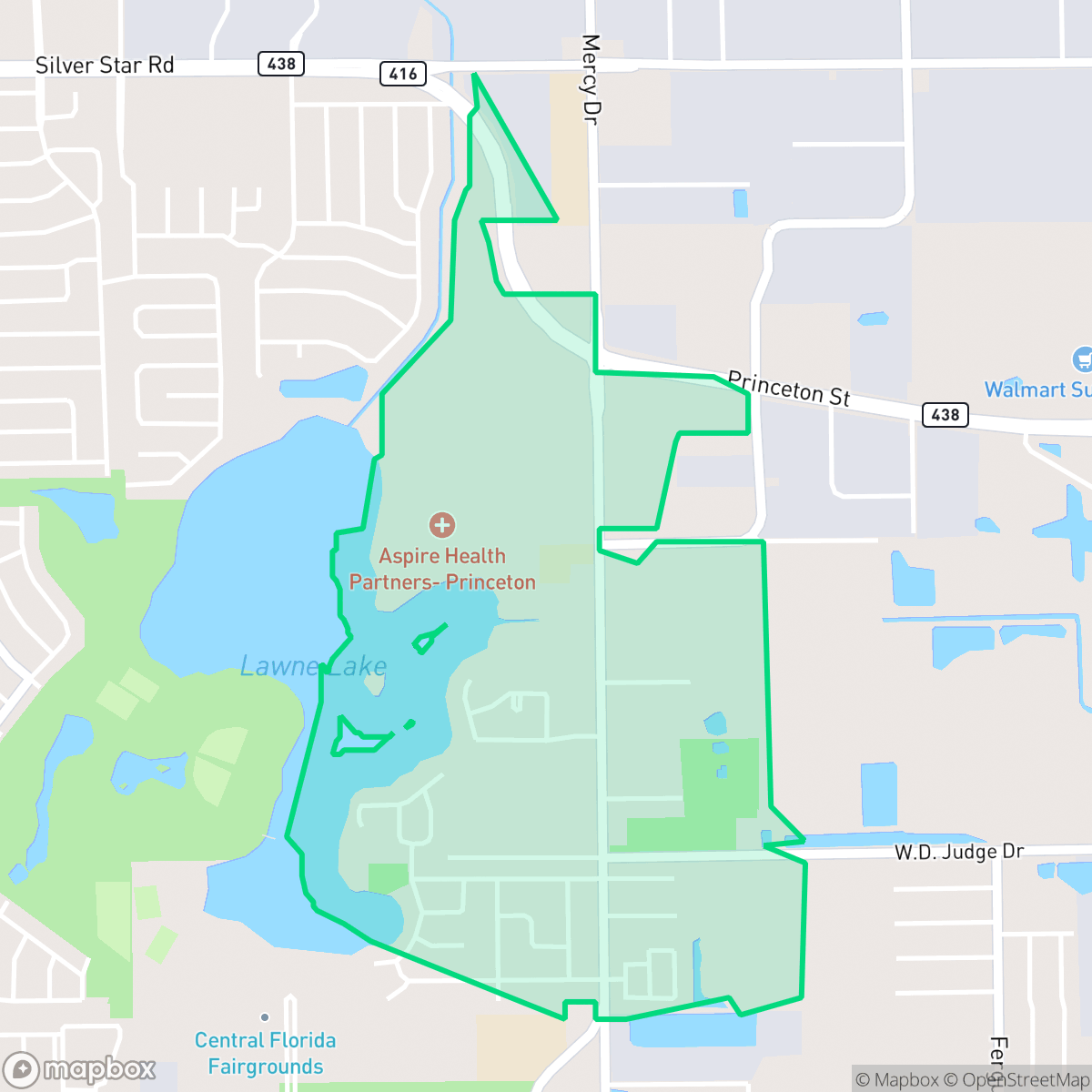 Map showing the location of Mercy Drive, Orlando, FL