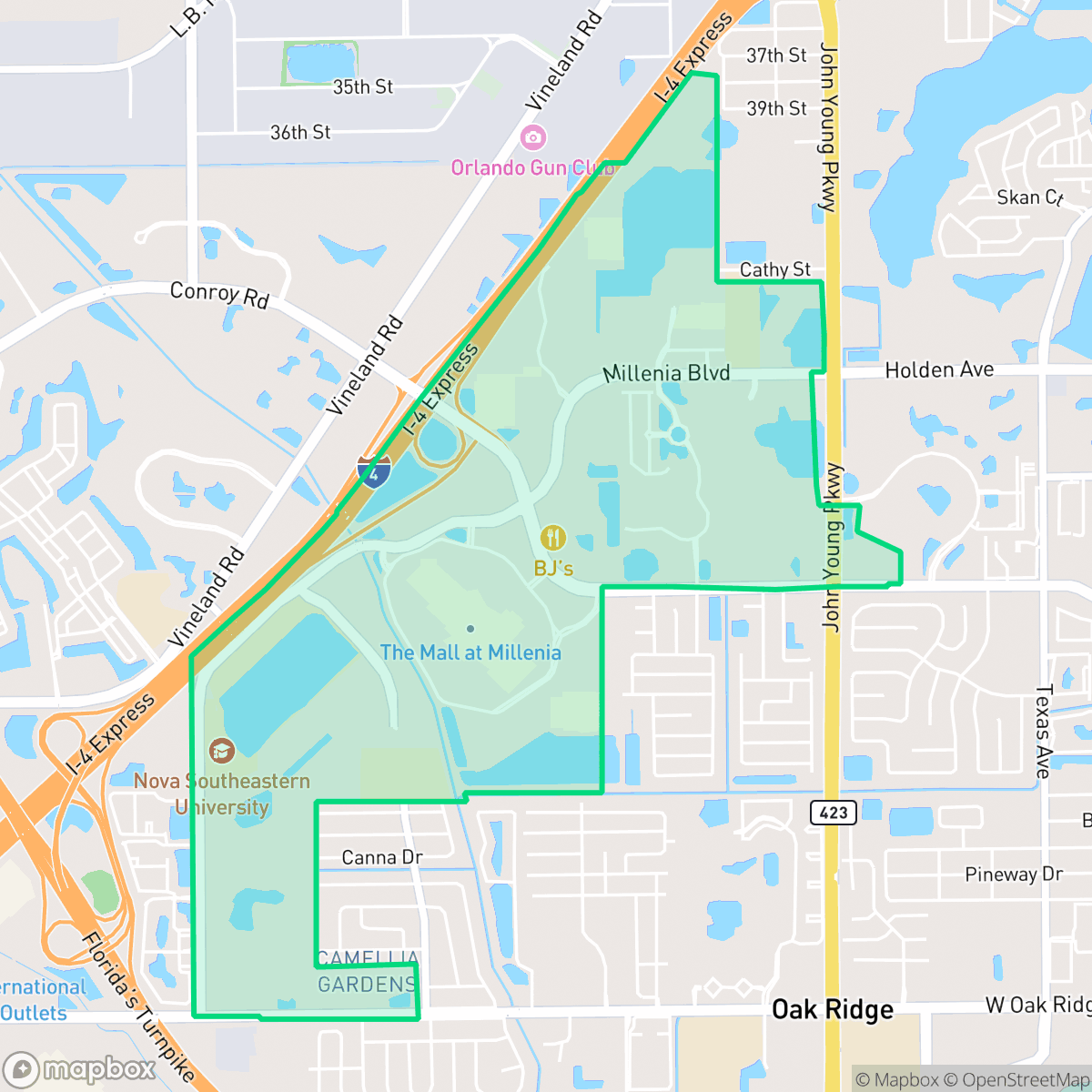 Map showing the location of Millenia, Orlando, FL