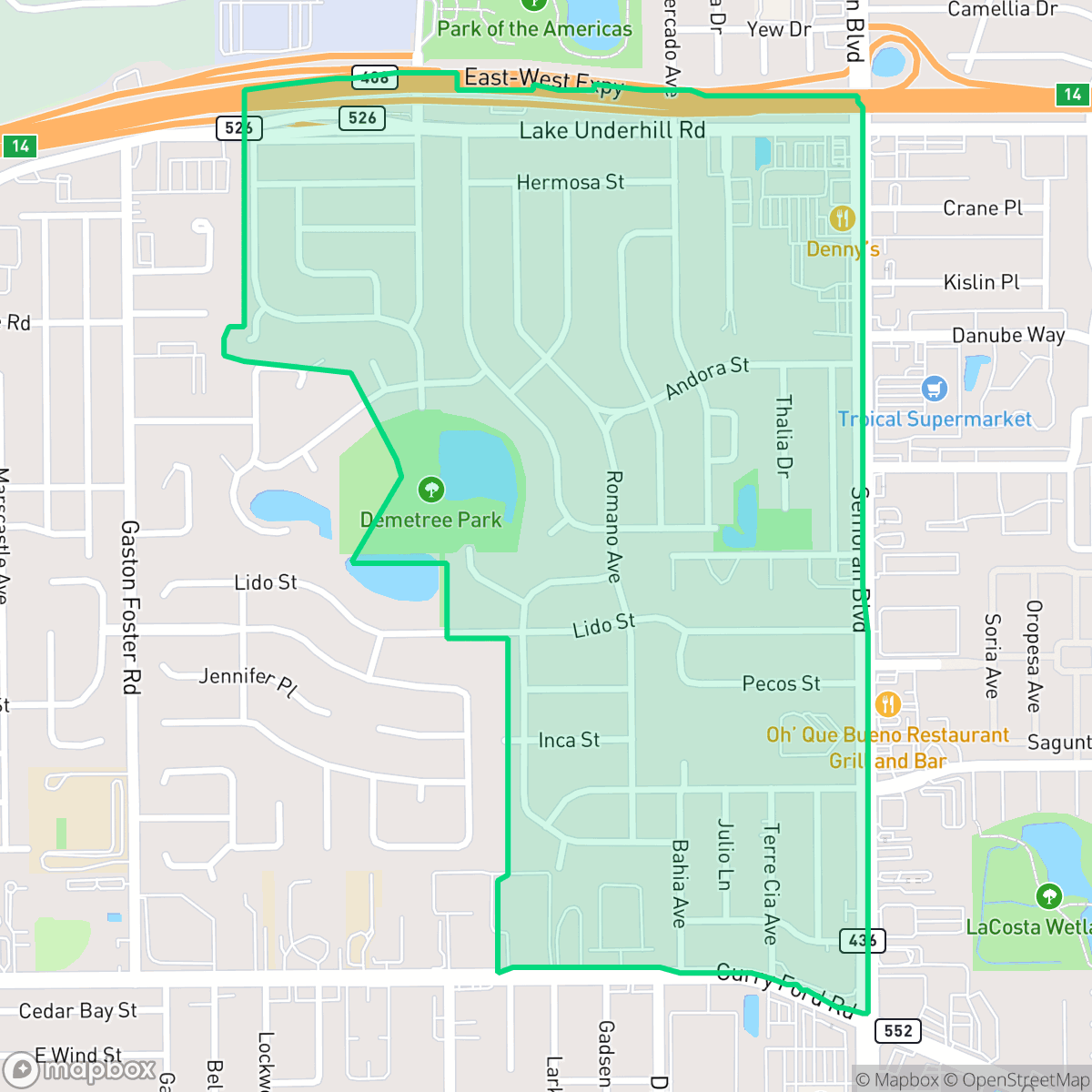 Map showing the location of Monterey, Orlando, FL