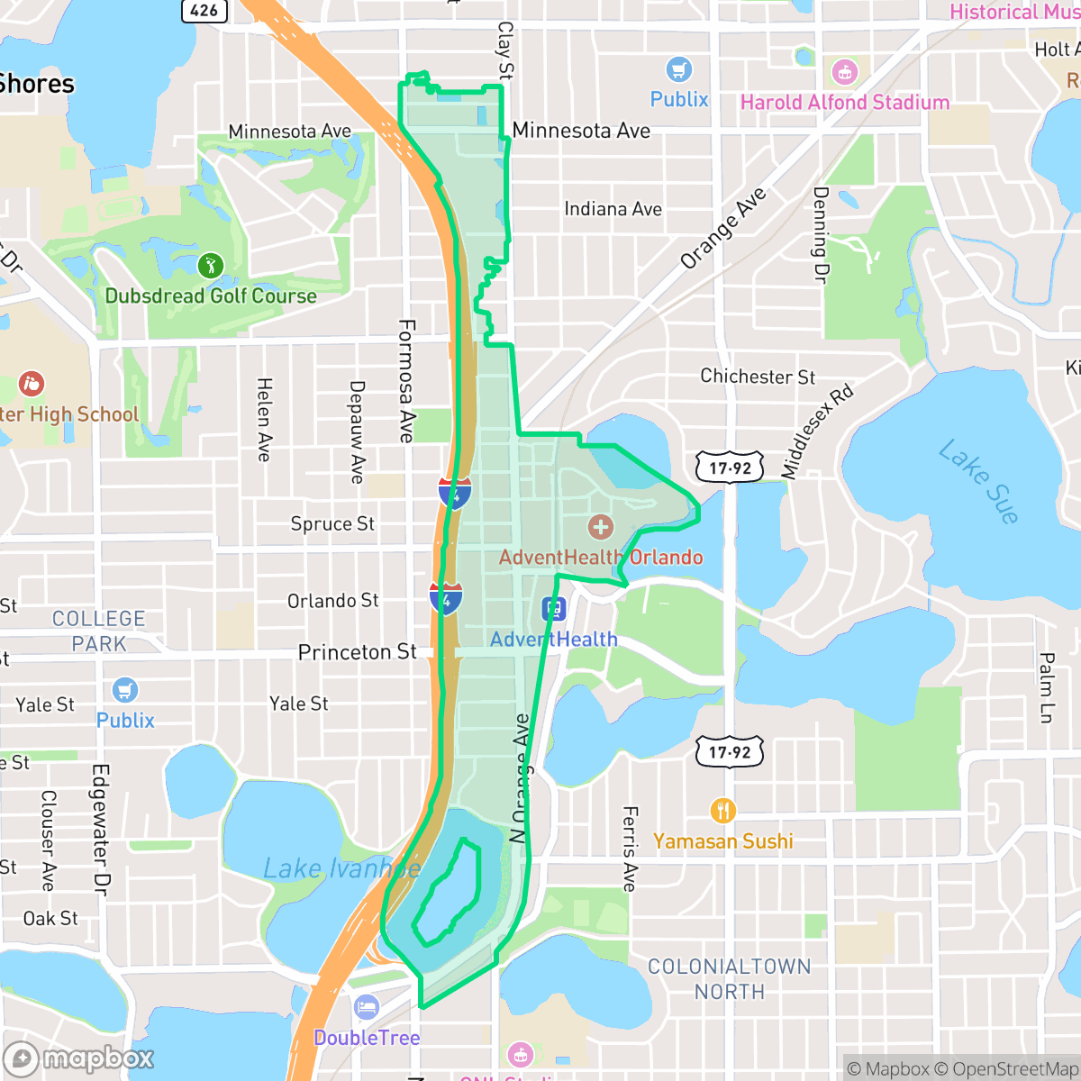 Map showing the location of North Orange, Orlando, FL