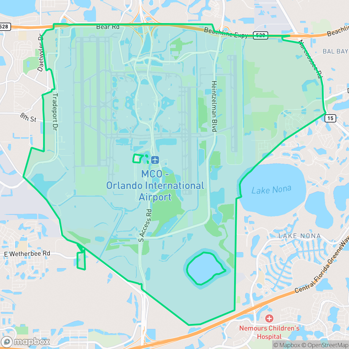 Map showing the location of Orlando International Airport, Orlando, FL