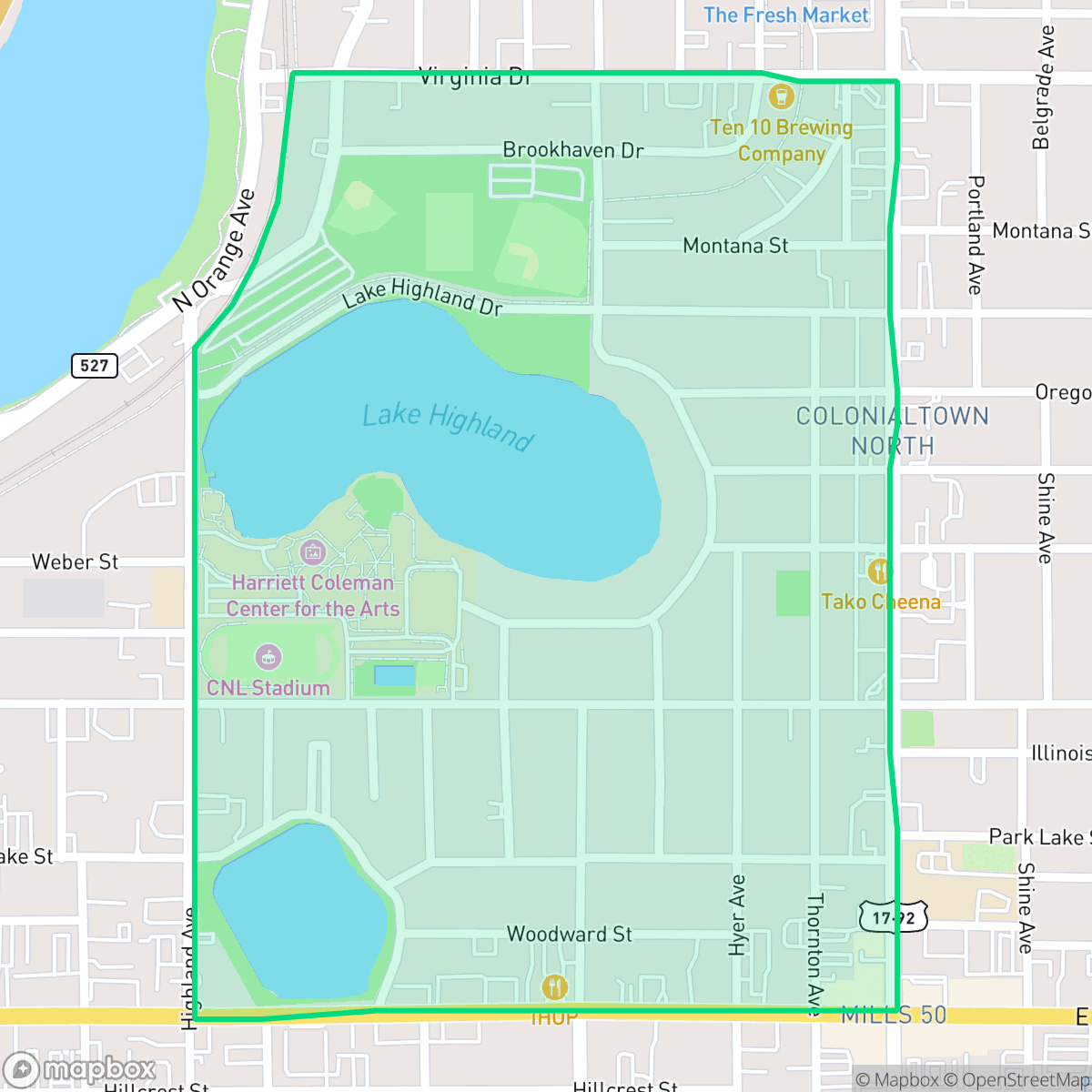 Map showing the location of Park Lake-Highland, Orlando, FL
