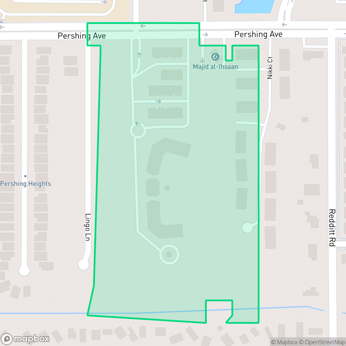 Map showing the location of Pershing, Orlando, FL