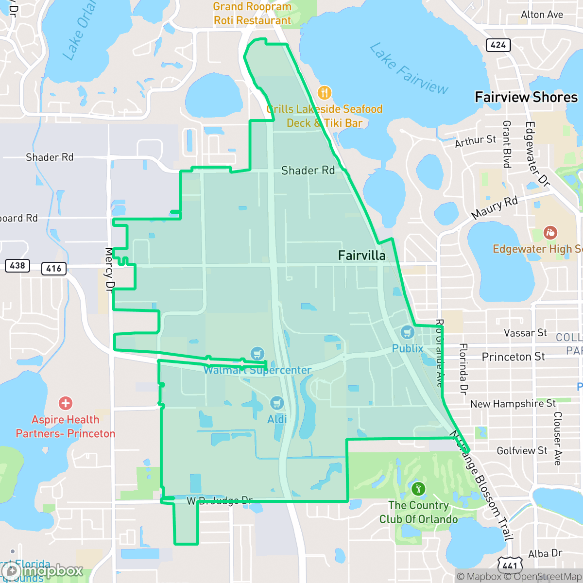 Map showing the location of Princeton-Silver Star, Orlando, FL