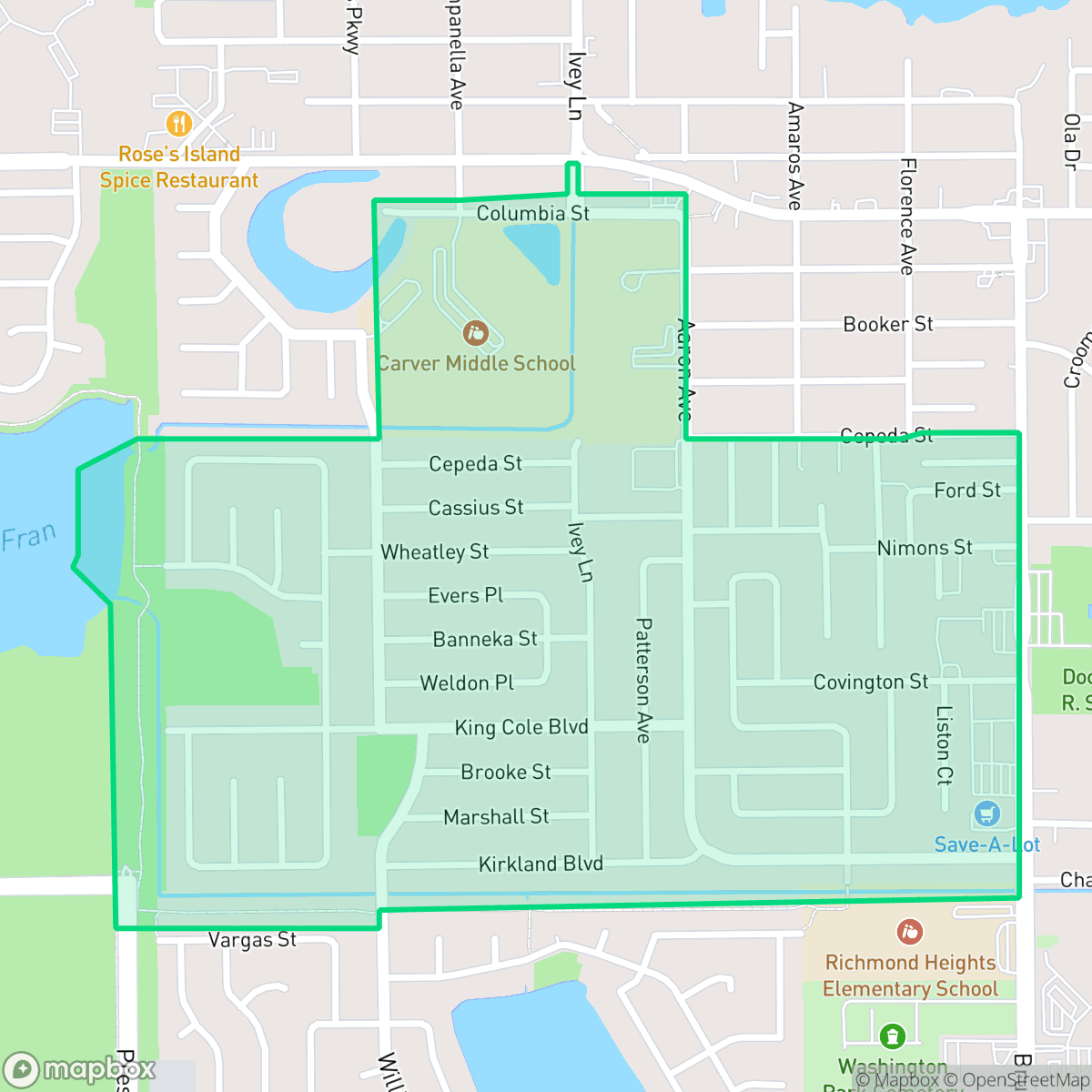 Map showing the location of Richmond Heights, Orlando, FL