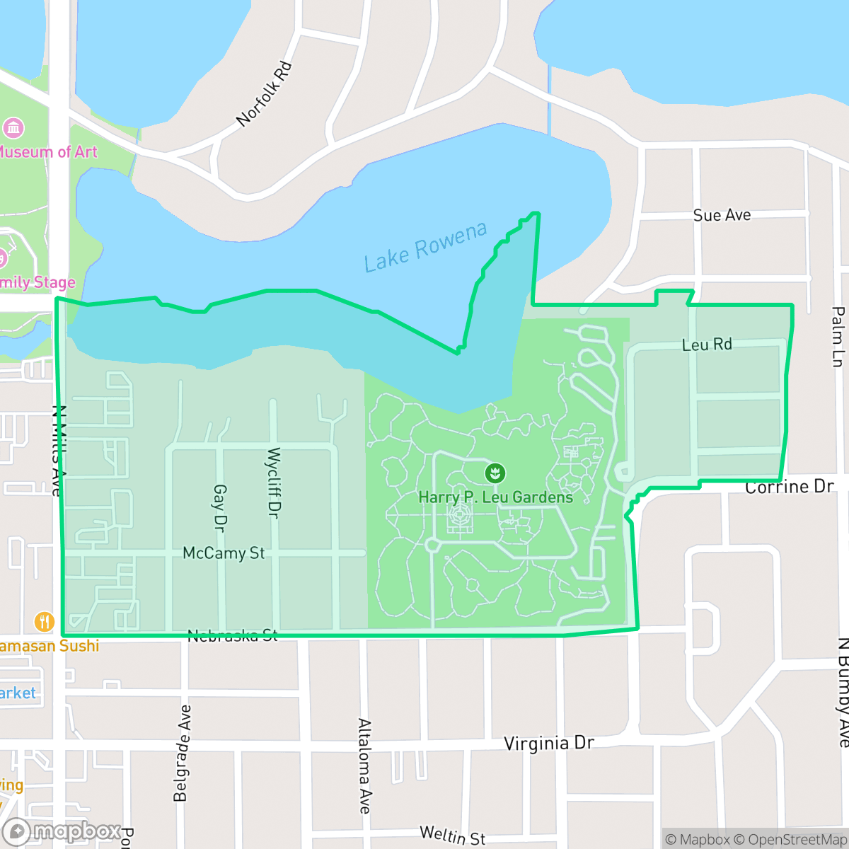 Map showing the location of Rowena Gardens, Orlando, FL