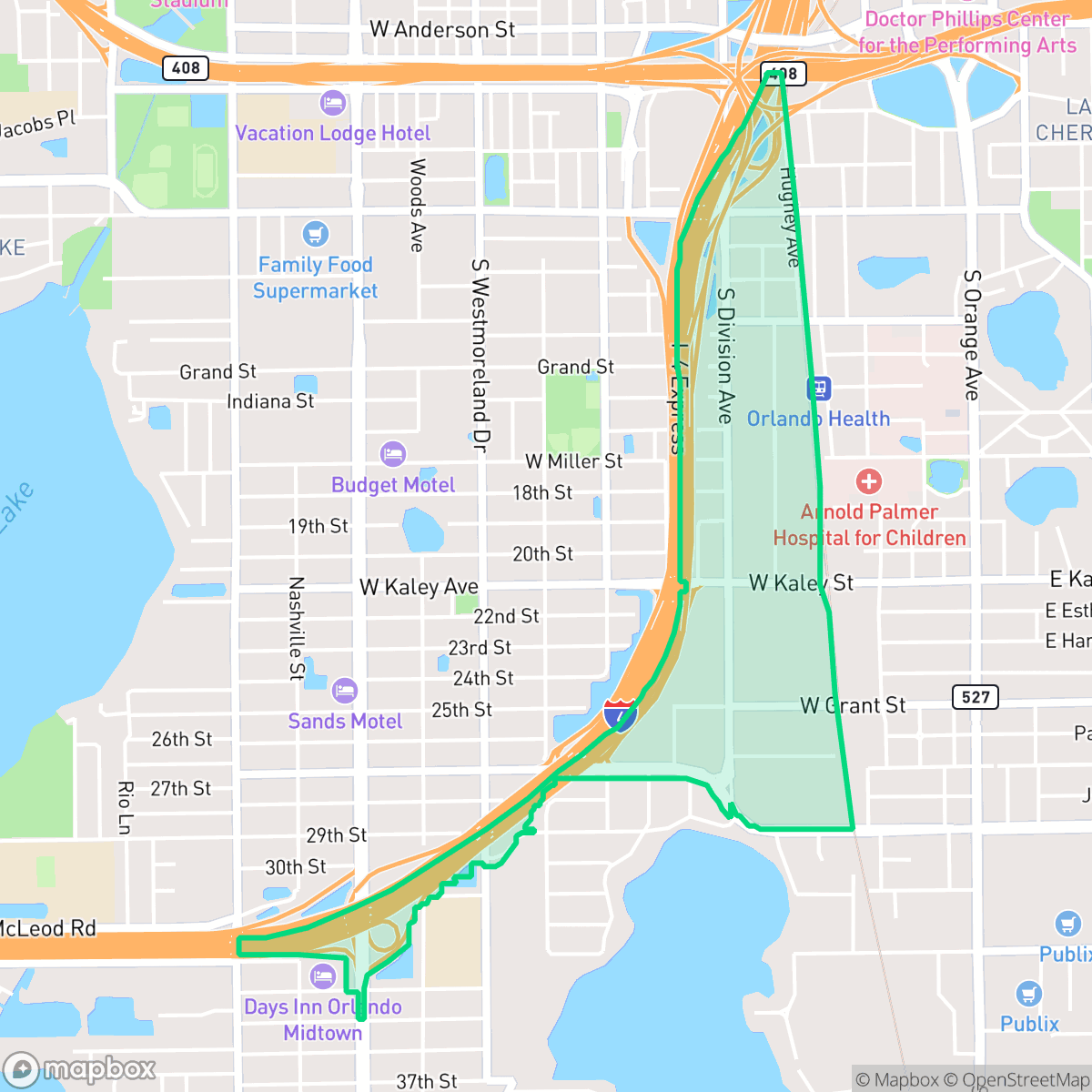 Map showing the location of South Division, Orlando, FL