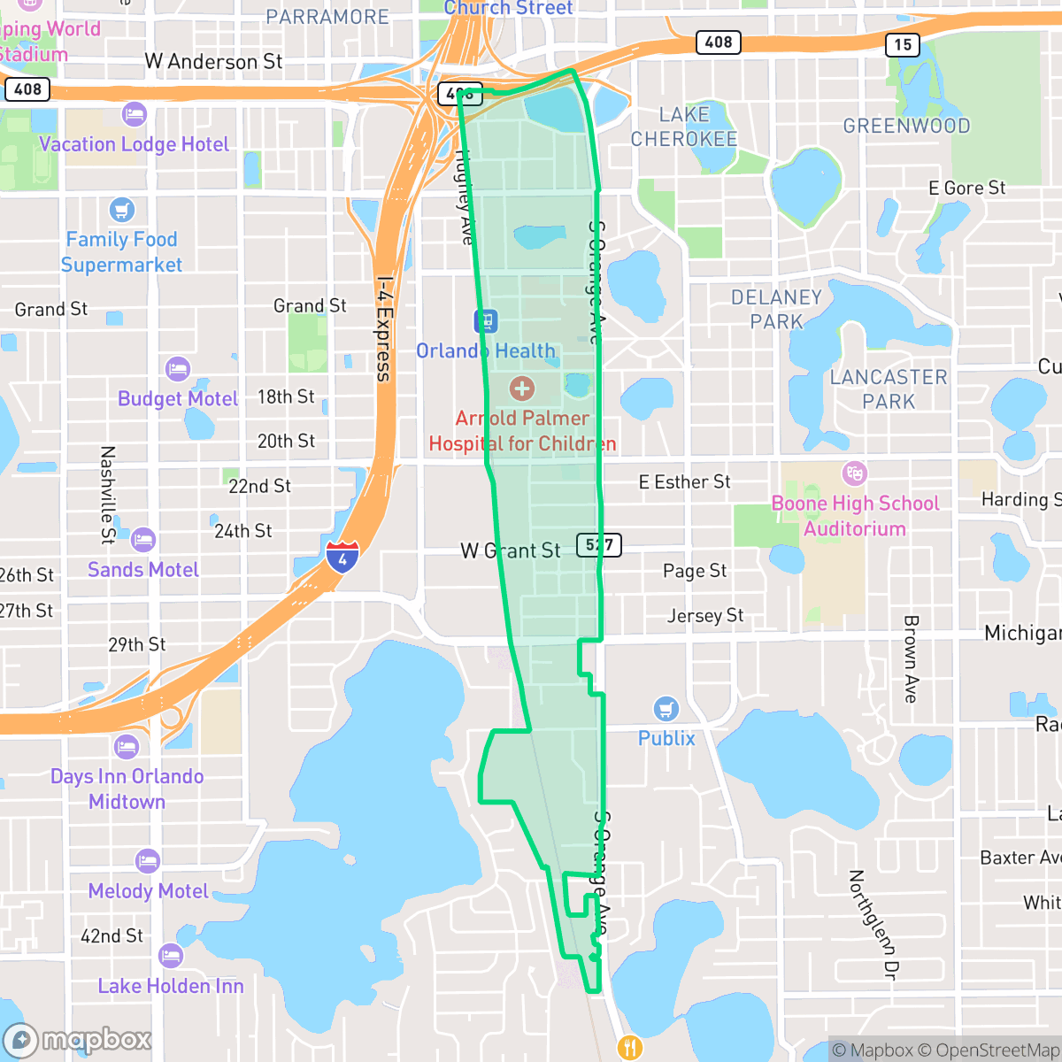 Map showing the location of South Orange, Orlando, FL