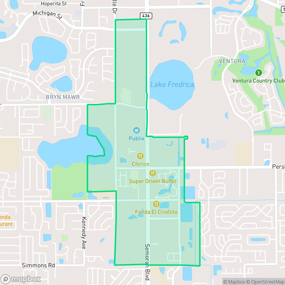 Map showing the location of South Semoran, Orlando, FL