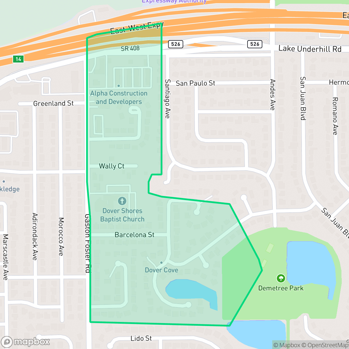 Map showing the location of The Dovers, Orlando, FL