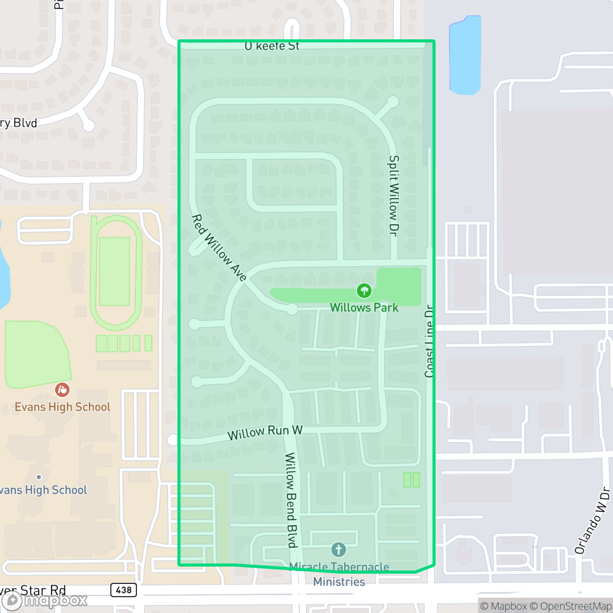 Map showing the location of The Willows, Orlando, FL