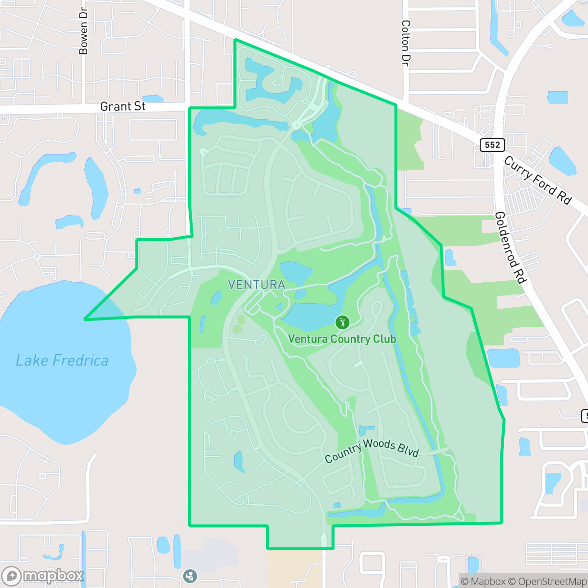 Map showing the location of Ventura Country Club, Orlando, FL