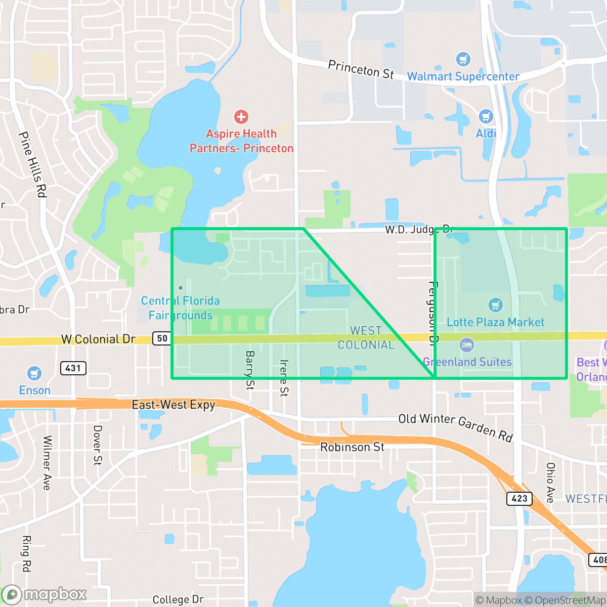 Map showing the location of West Colonial, Orlando, FL
