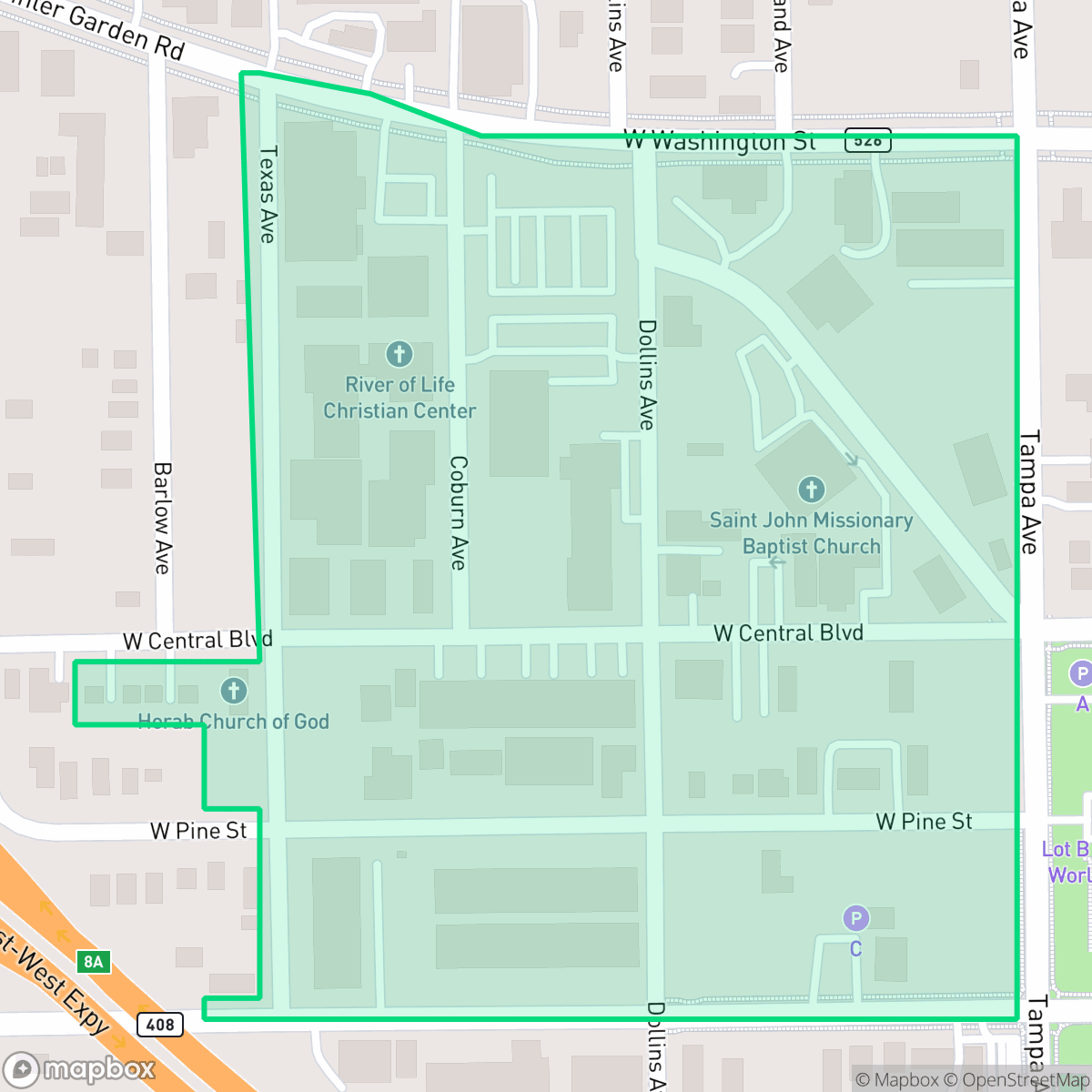 Map showing the location of Westfield, Orlando, FL