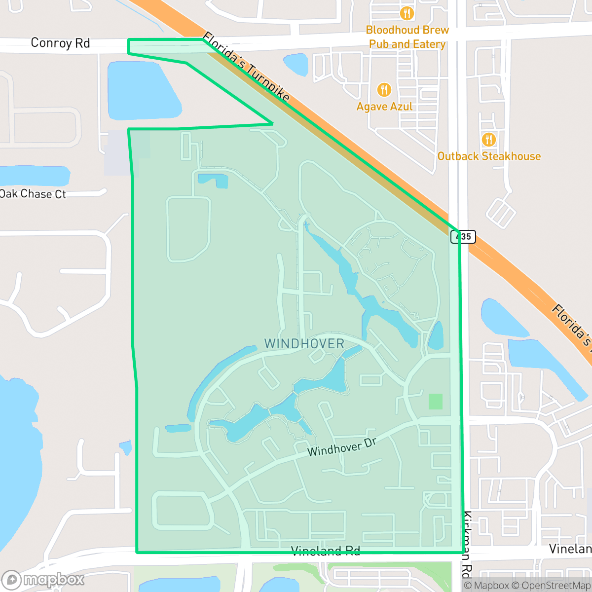 Map showing the location of Windhover, Orlando, FL