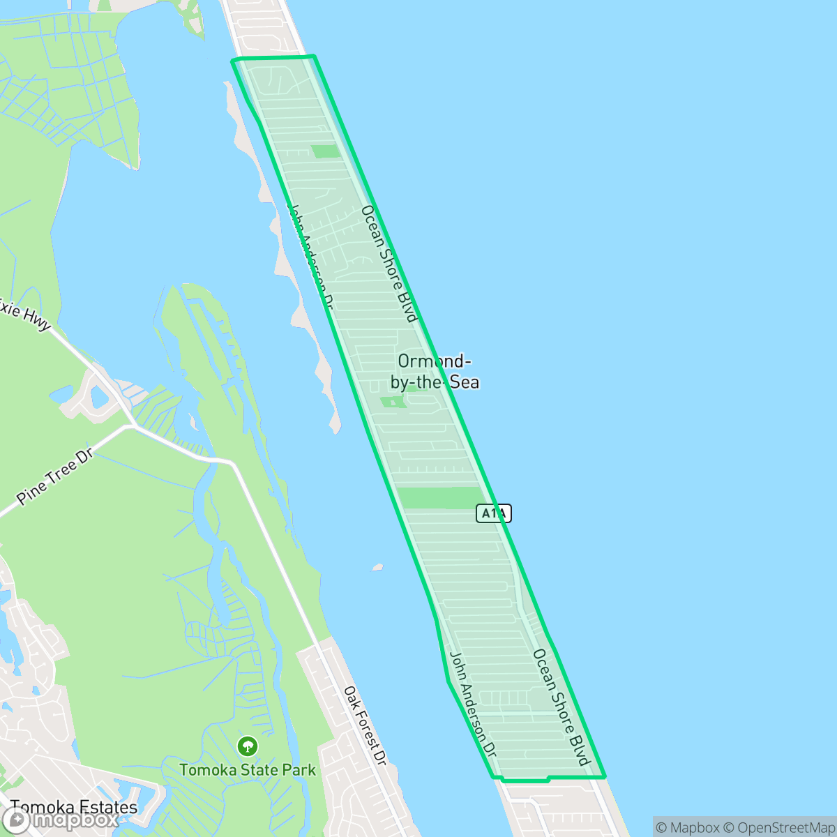 Map showing the location of Ormond-by-the-Sea, FL — coverage area