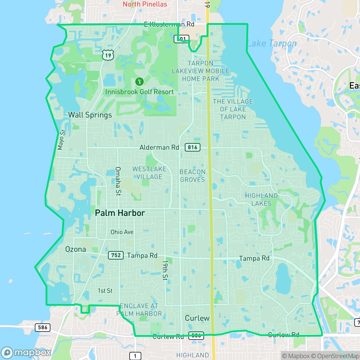 Map showing the location of Palm Harbor, FL — coverage area