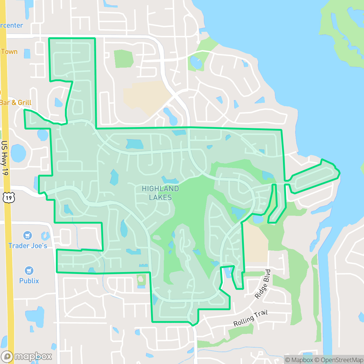 Map showing the location of Highland Lakes, Palm Harbor, FL