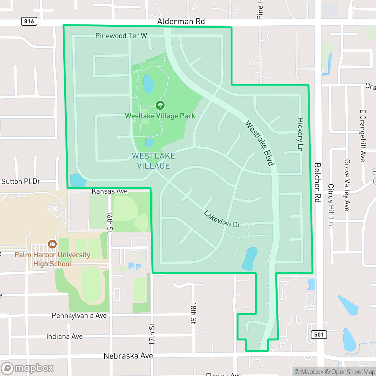 Map showing the location of Westlake Village, Palm Harbor, FL