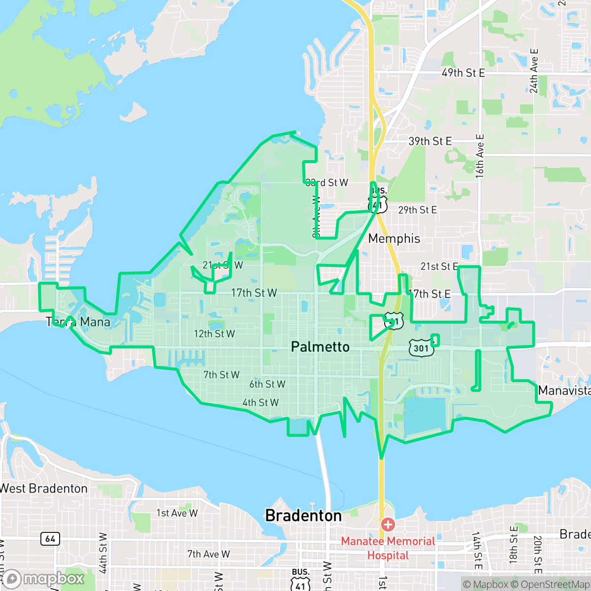 Map showing the location of Palmetto, FL — coverage area
