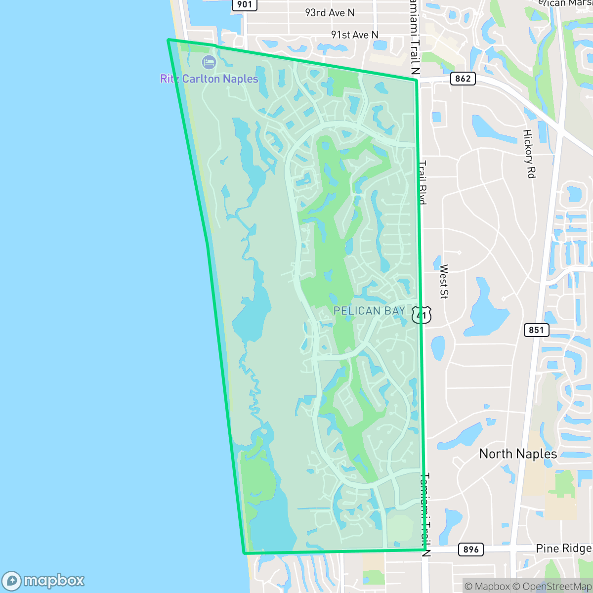 Map showing the location of Pelican Bay, FL — coverage area