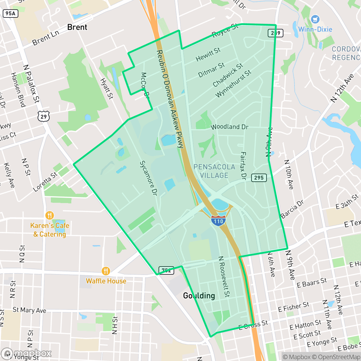 Map showing the location of Eastmount, Pensacola, FL