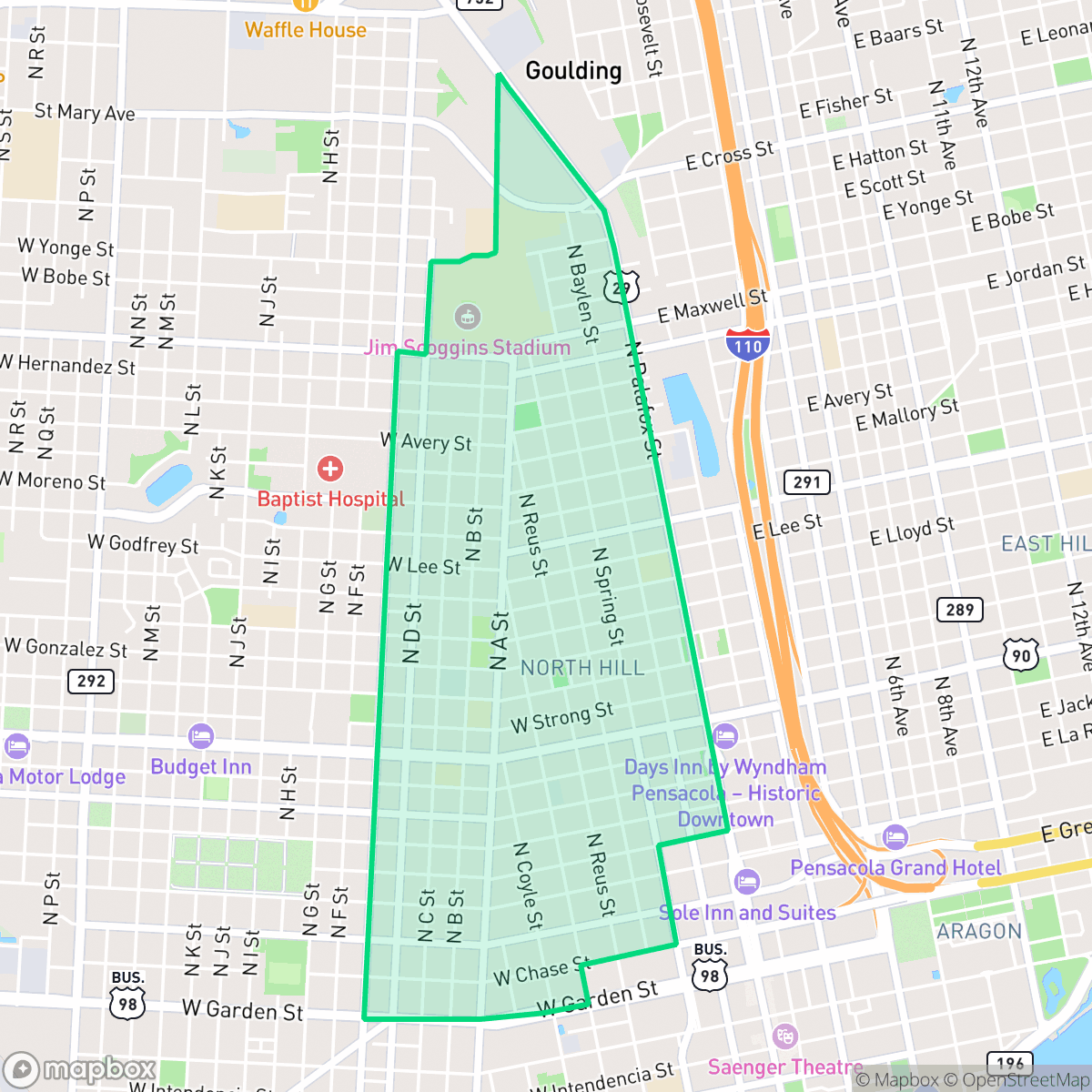 Map showing the location of St. John Coalition, Pensacola, FL