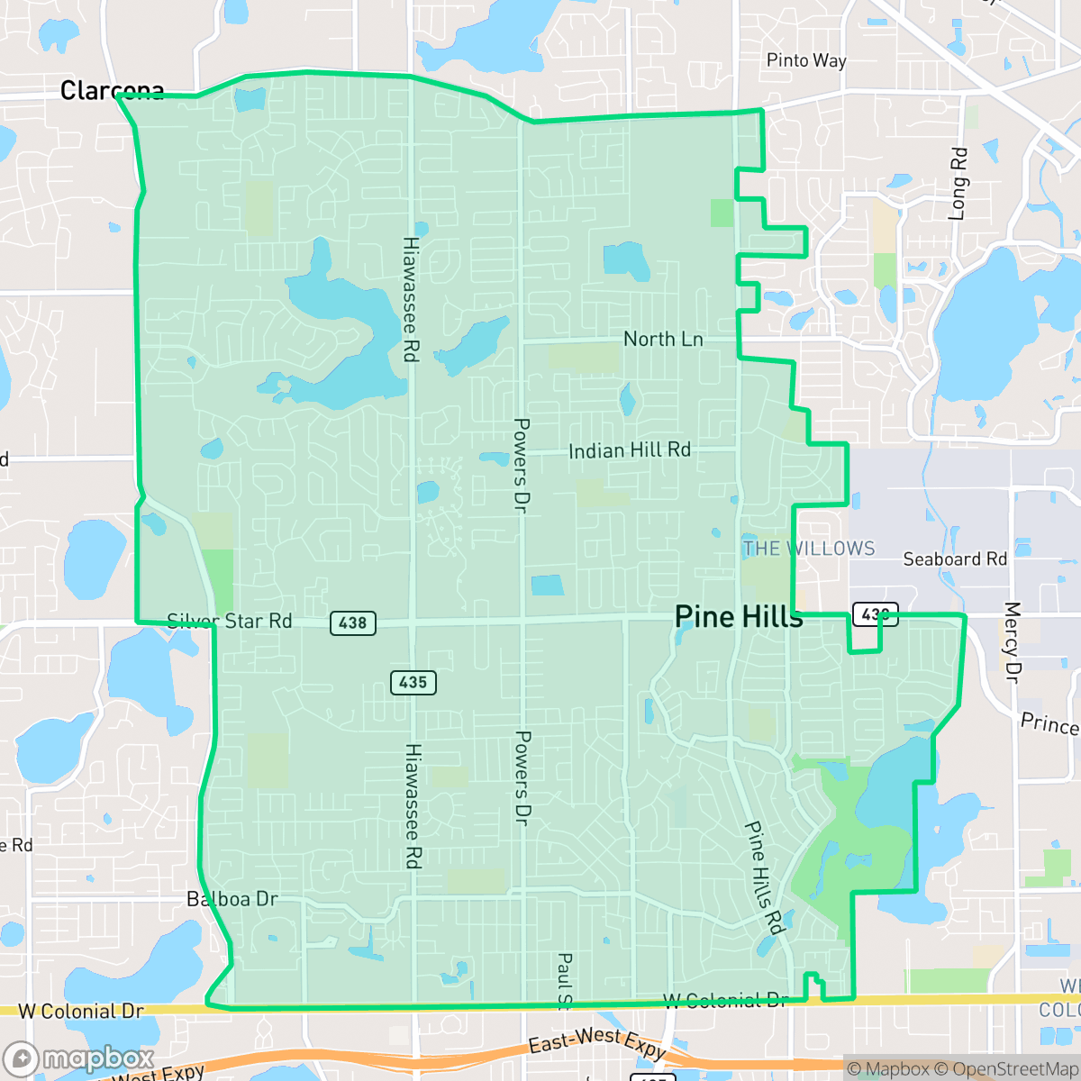 Map showing the location of Pine Hills, FL — coverage area