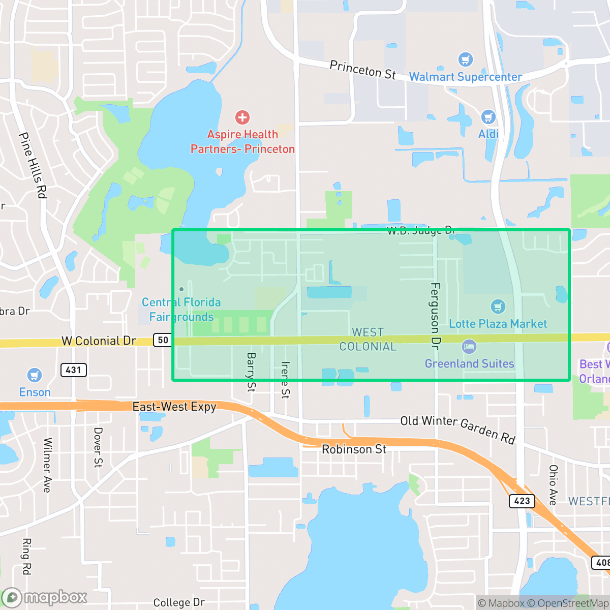Map showing the location of West Colonial, Pine Hills, FL