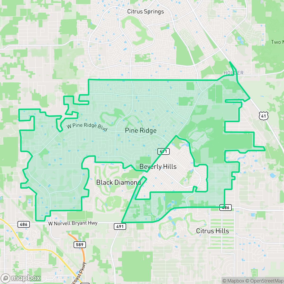 Map showing the location of Pine Ridge, FL — coverage area