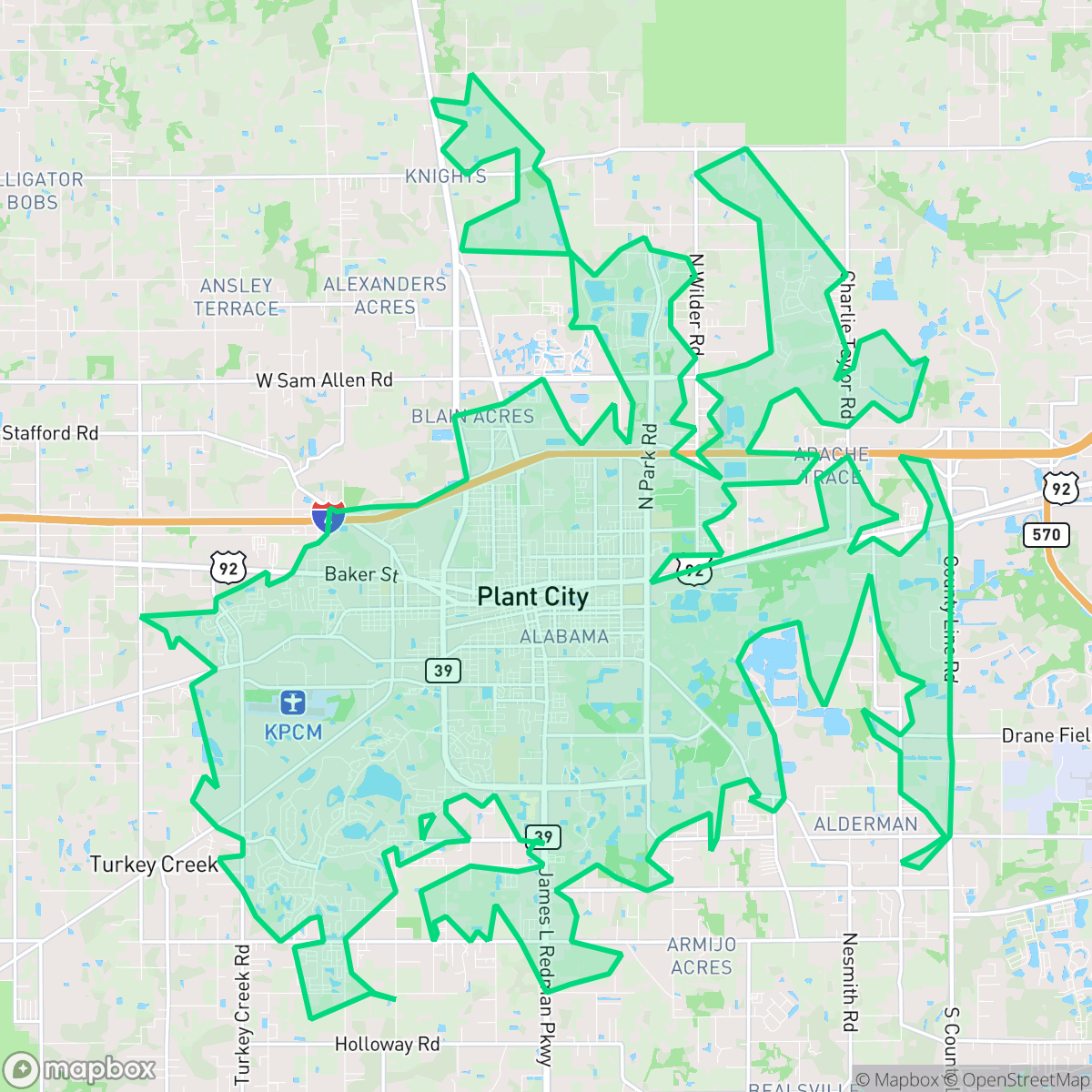 Map showing the location of Plant City, FL — coverage area