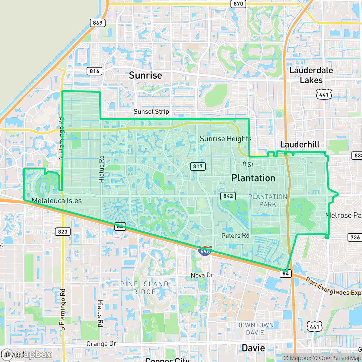 Map showing the location of Plantation, FL — coverage area