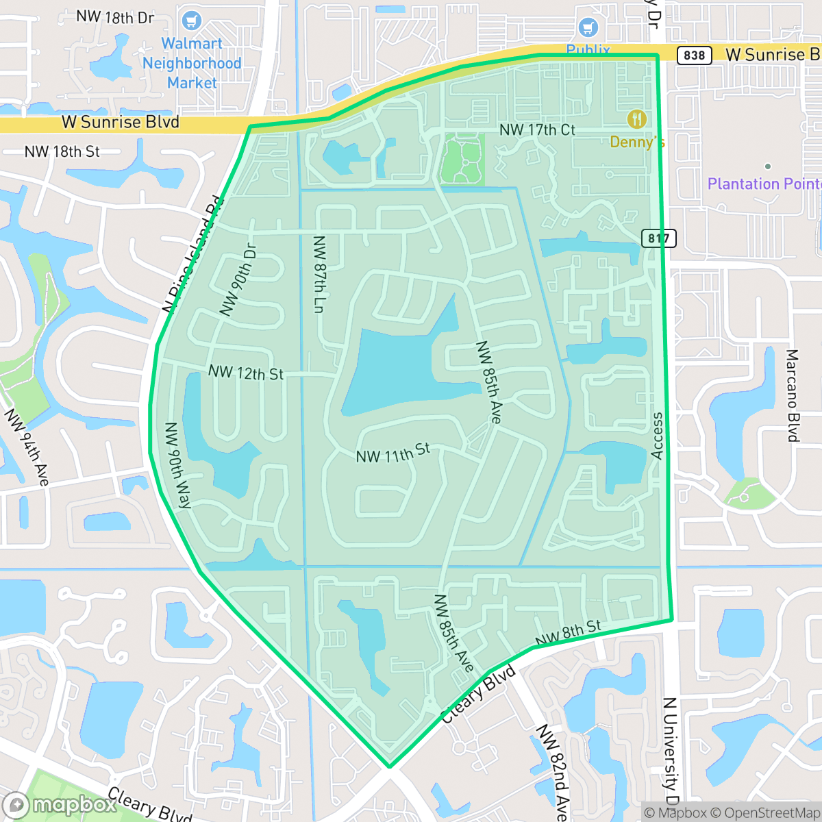 Map showing the location of Lauderdale West, Plantation, FL