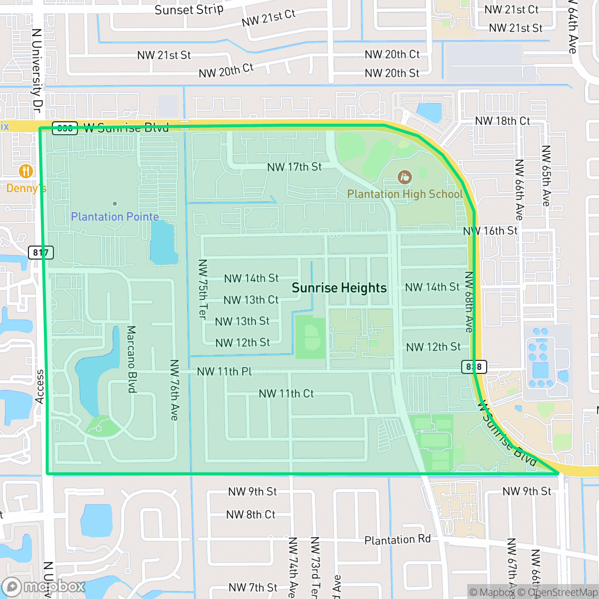 Map showing the location of Mirror Lake, Plantation, FL