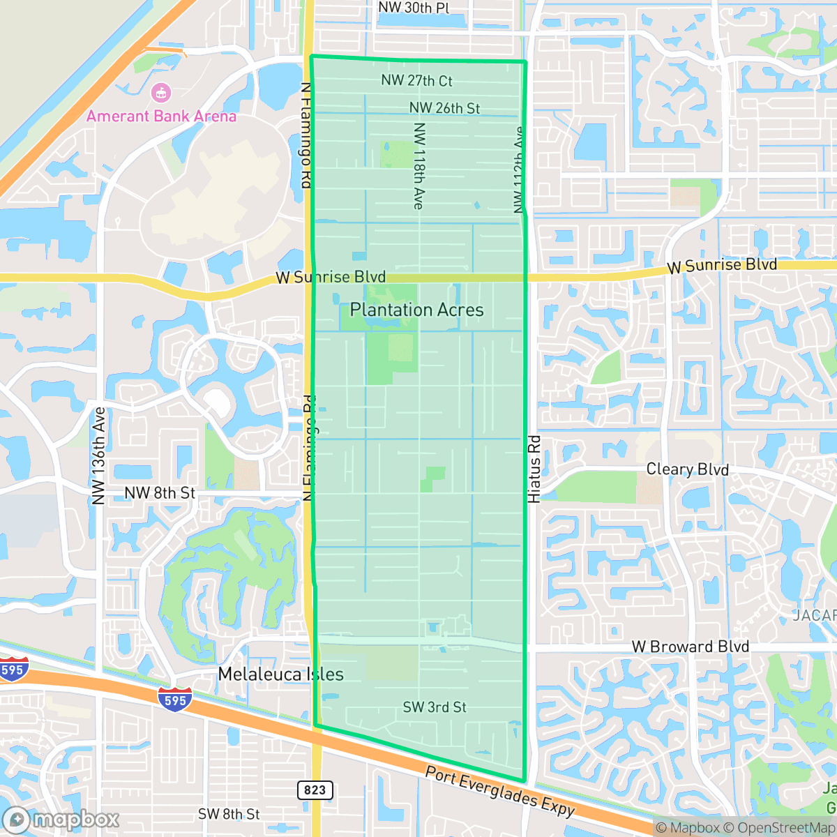 Map showing the location of Plantation Acres, Plantation, FL