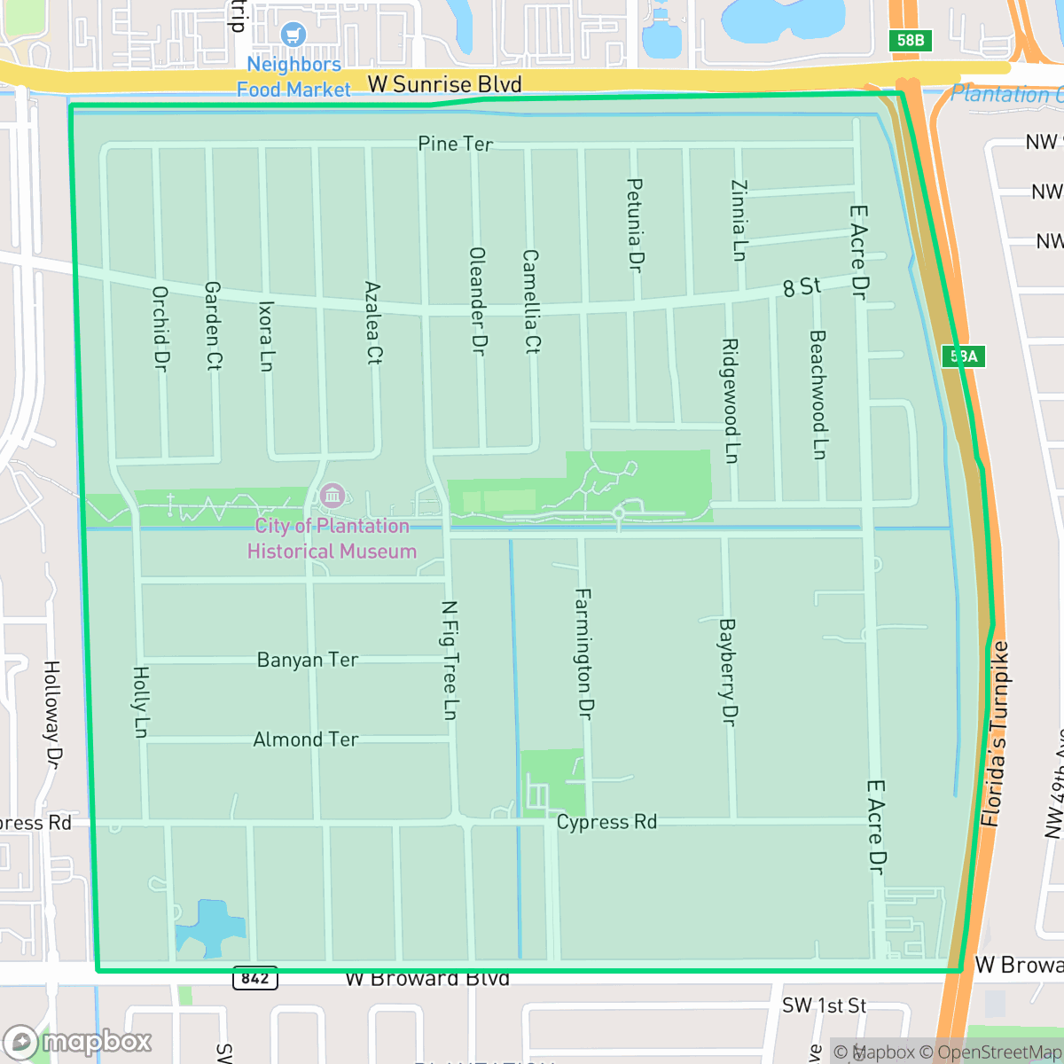 Map showing the location of Plantation Gardens, Plantation, FL