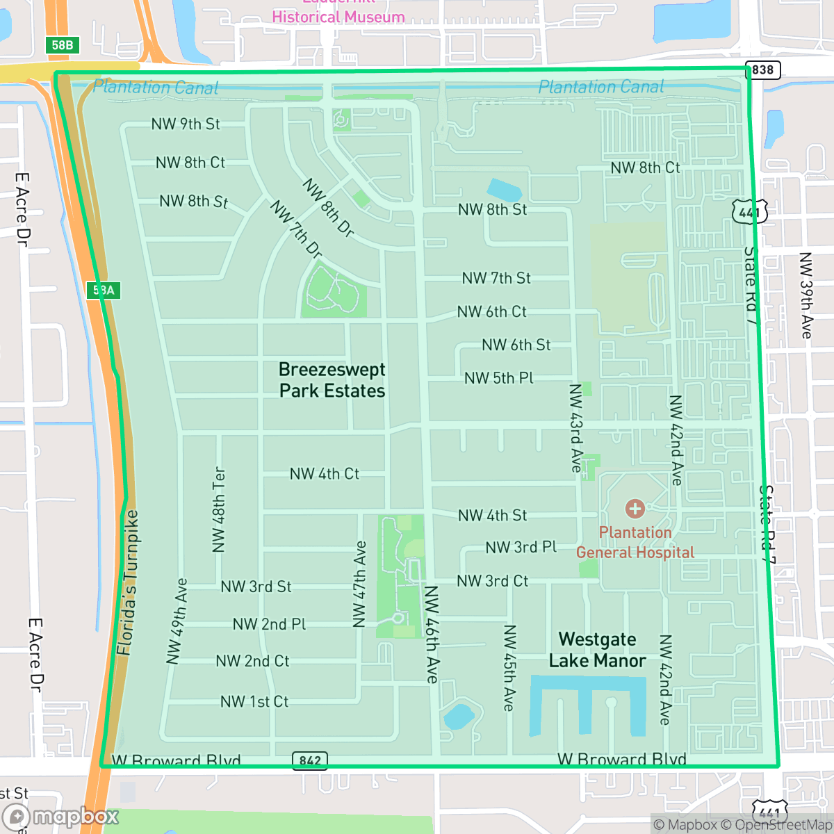 Map showing the location of Plantation Park East, Plantation, FL