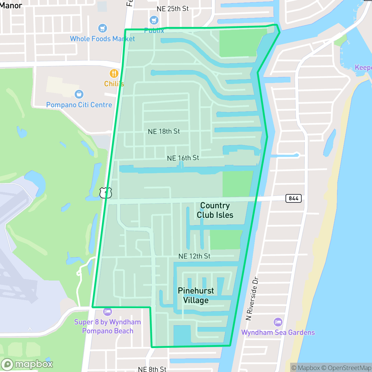 Map showing the location of Avalon Harbor, Pompano Beach, FL