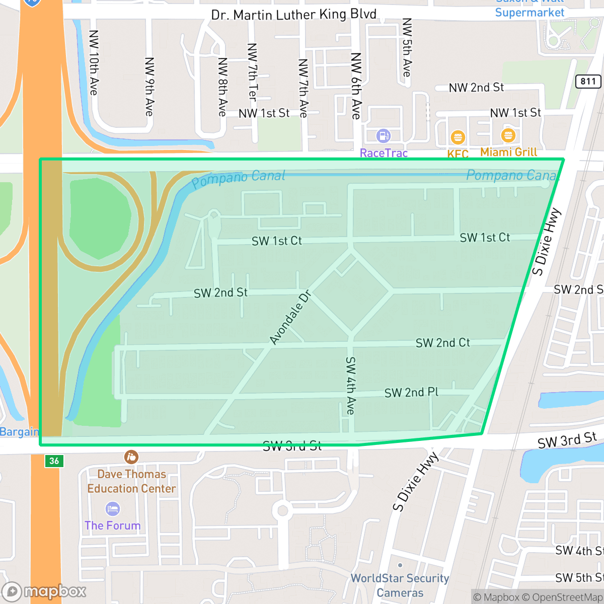 Map showing the location of Avondale, Pompano Beach, FL