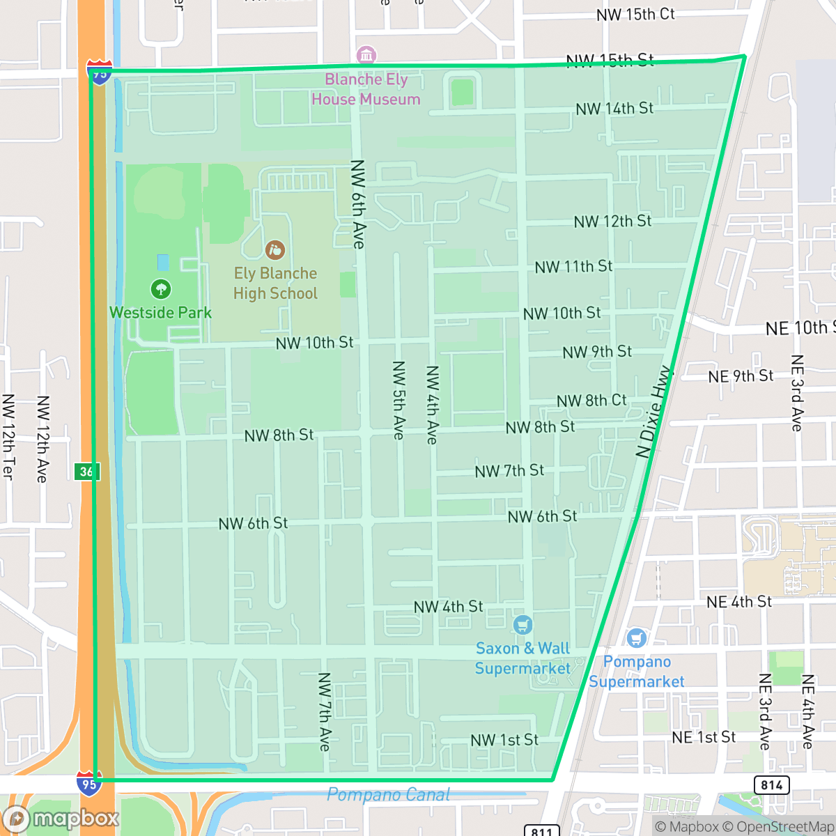Map showing the location of Blanche Ely, Pompano Beach, FL