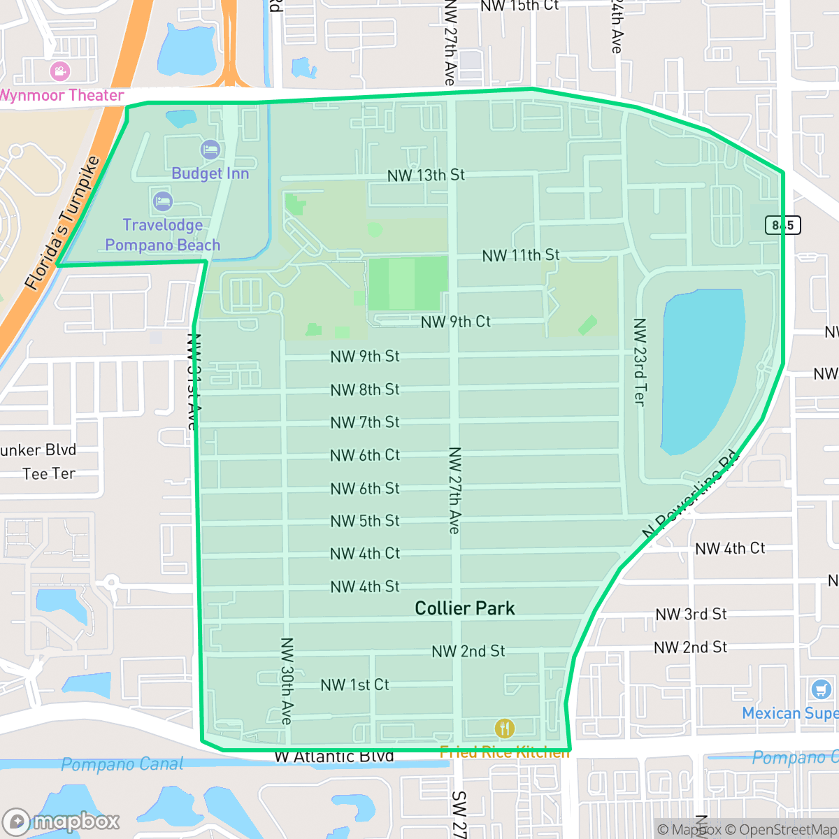 Map showing the location of Collier City, Pompano Beach, FL