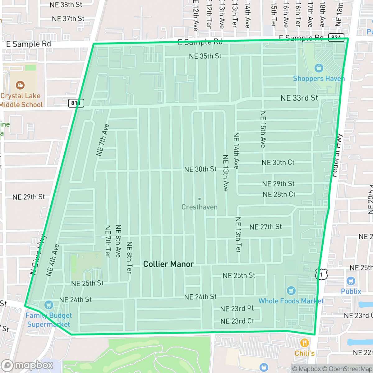 Map showing the location of Cresthaven, Pompano Beach, FL