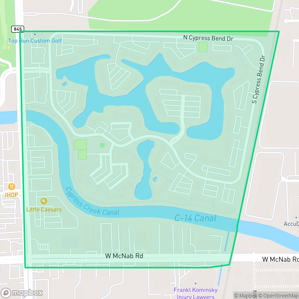 Map showing the location of Cypress Bend, Pompano Beach, FL