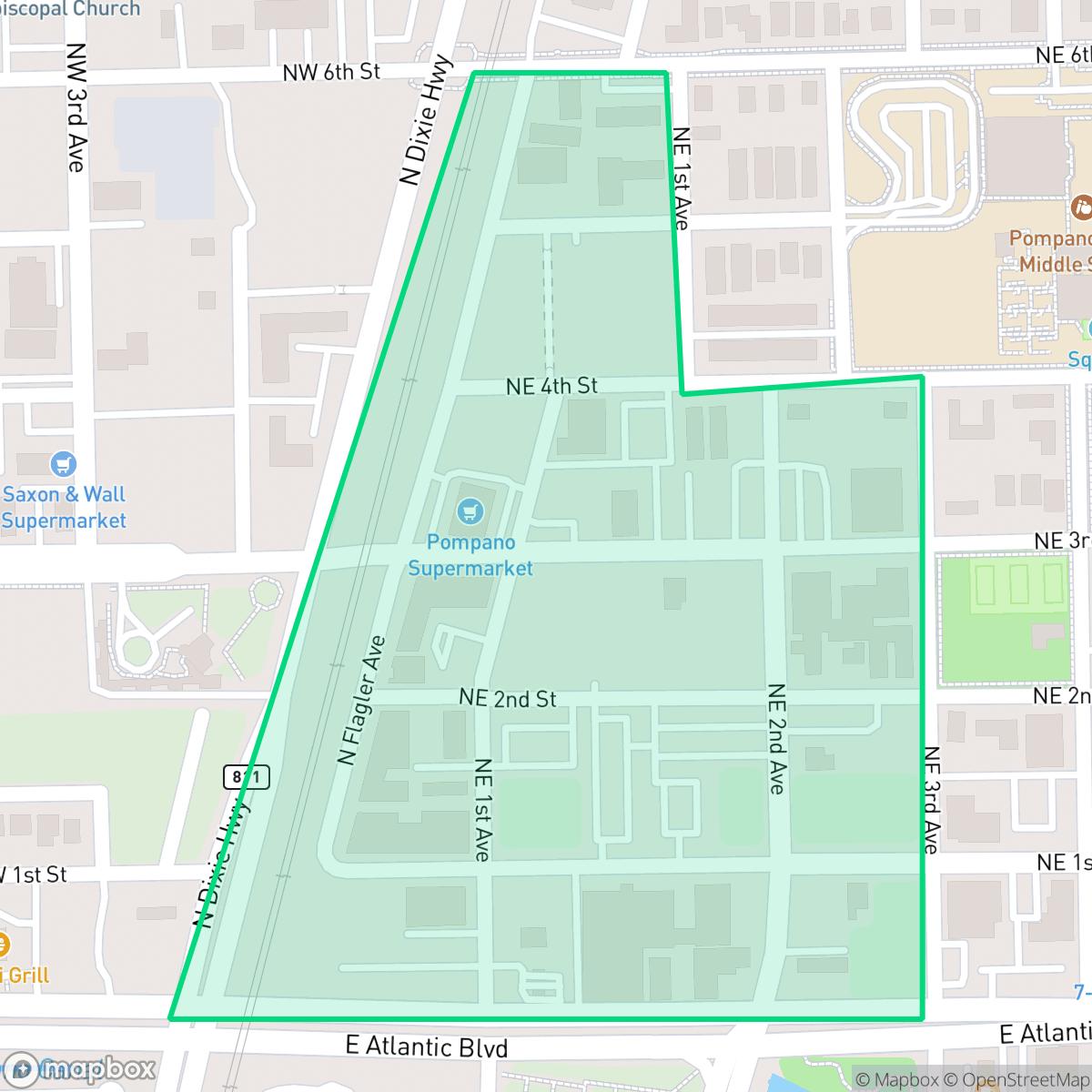 Map showing the location of Downtown, Pompano Beach, FL