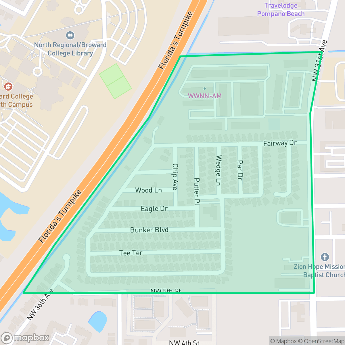 Map showing the location of Golfview Estates, Pompano Beach, FL