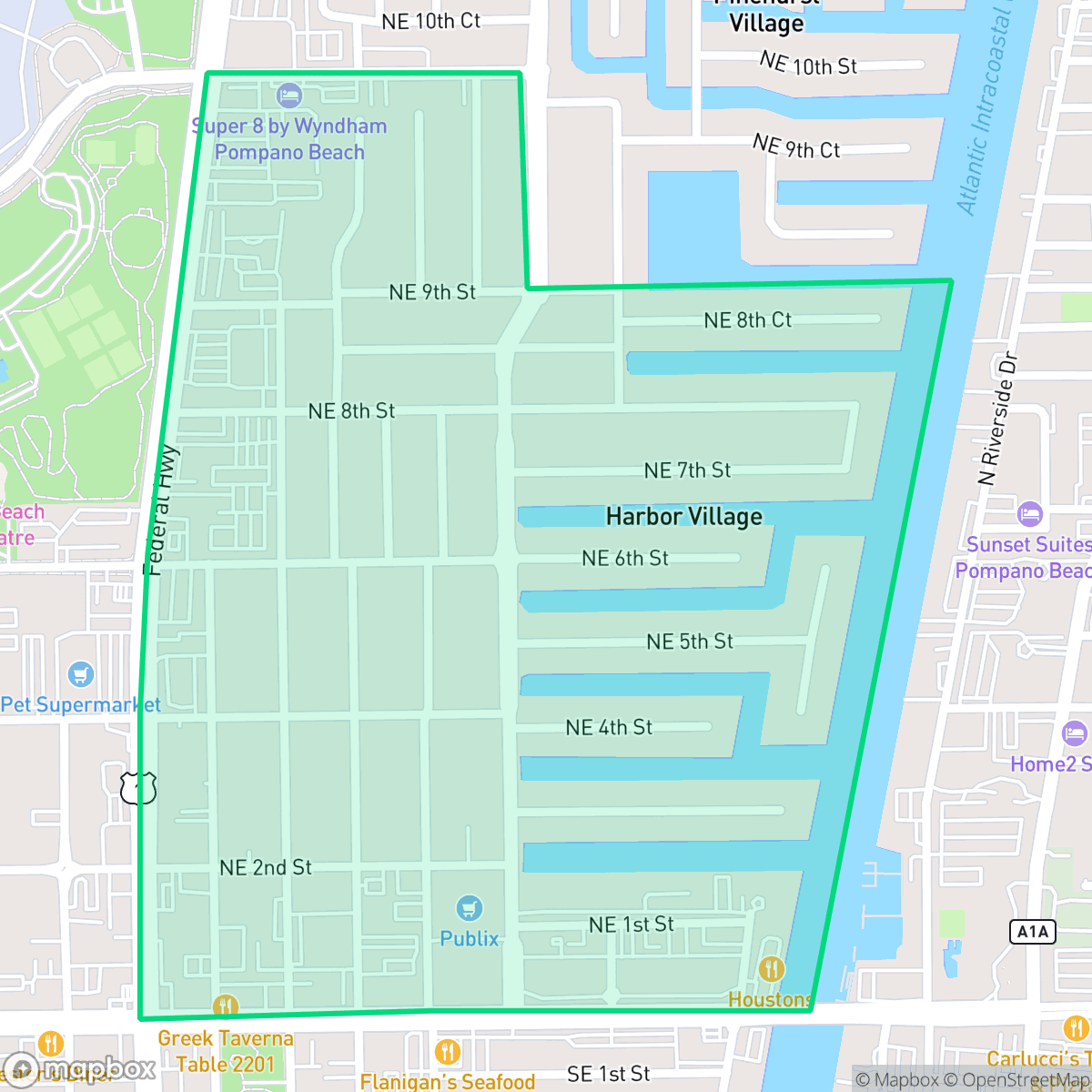 Map showing the location of Harbor Village, Pompano Beach, FL