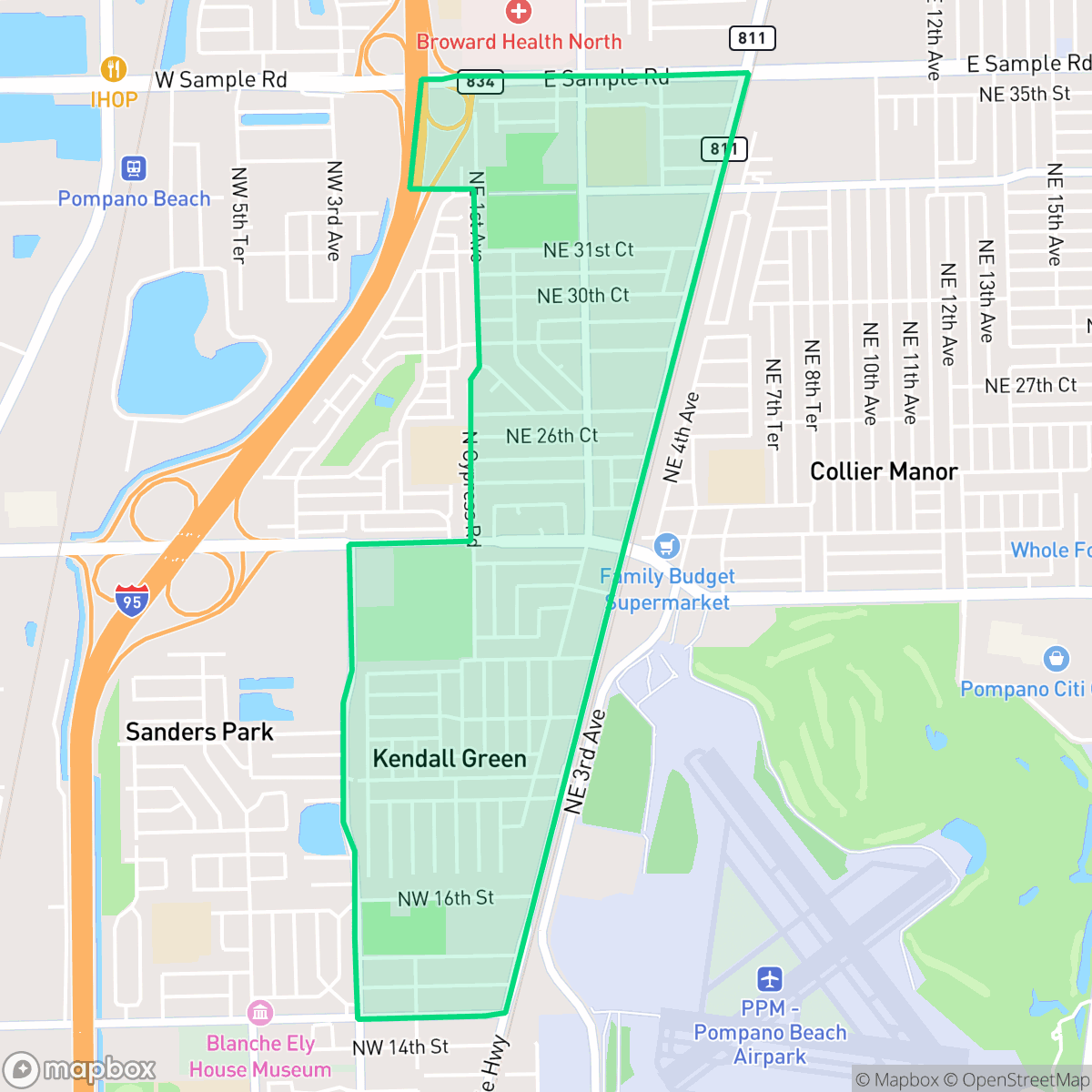 Map showing the location of Kendall Green, Pompano Beach, FL